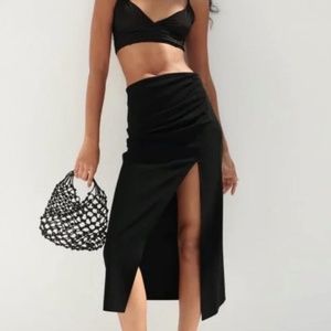 Zara High Slit Midi Linen Skirt NWT